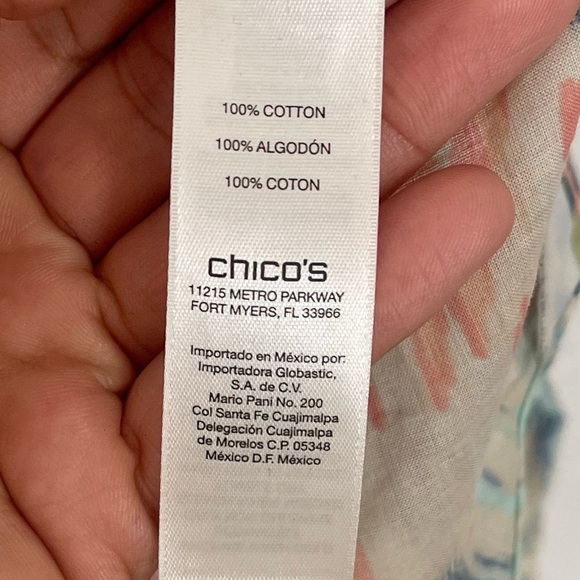 Chico's Green and Pink 3/4 Sleeve Button Down Shirt - Picture 3 of 6